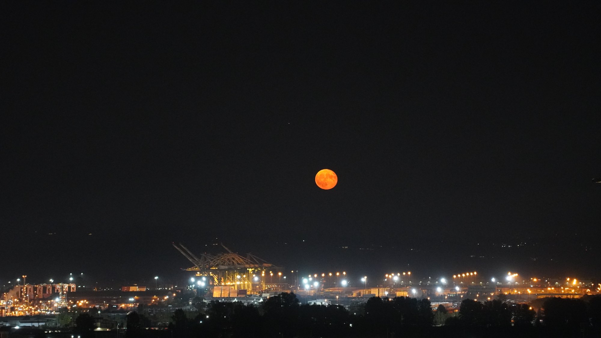 Blood moon over Port of Tacoma