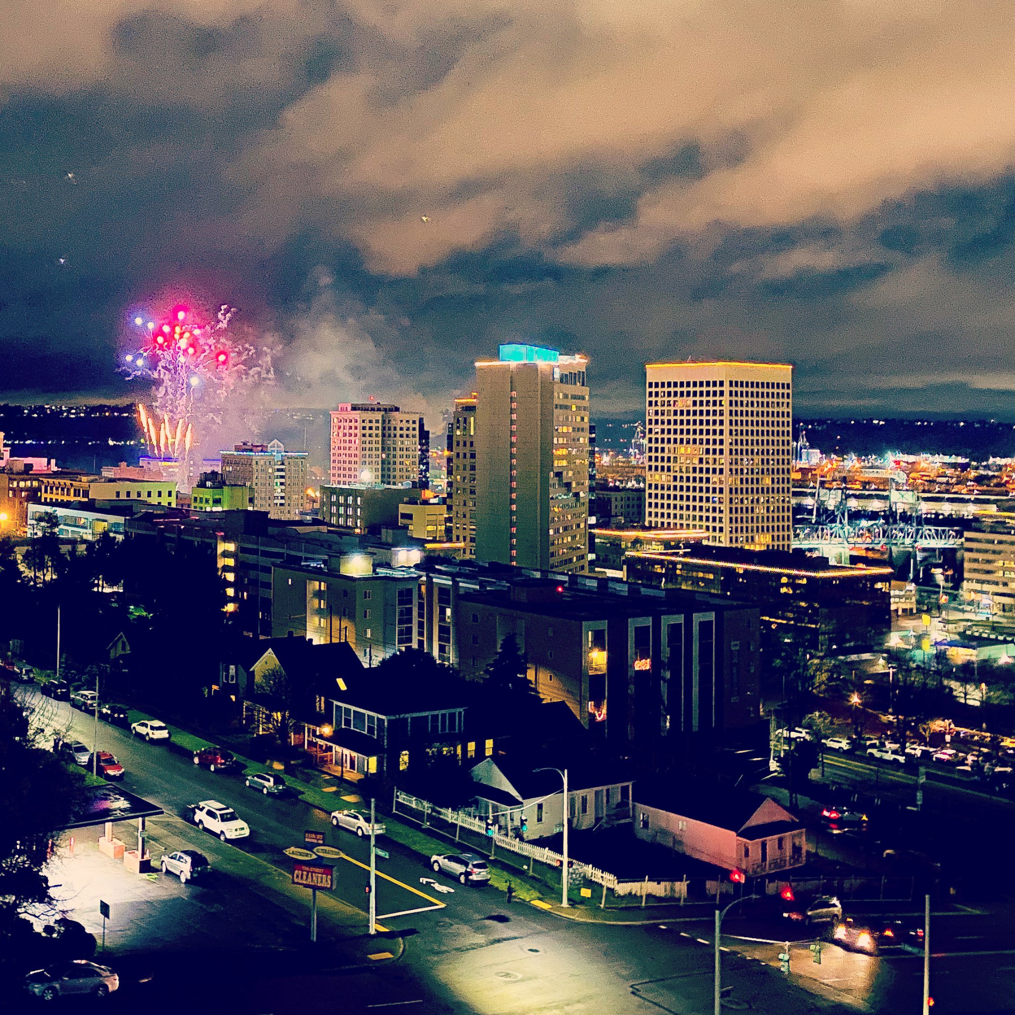 Fireworks over Tacoma from the penthouse